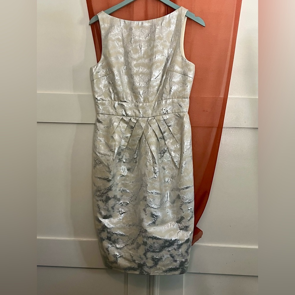 Maggy London Silver Sheath Midi Event Dress